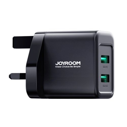 JOYROOM JR-TCN01 2.4A Dual Ports USB Charger, UK Plug(Black)