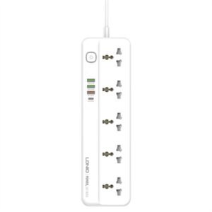 LDNIO SC5415 Power Strip With USB Port and Switch Button Extension Power Socket 2500W | 5 OUTLETS | 4 USB PD/QC 3.0 Total 20W UK Pin – SC5415