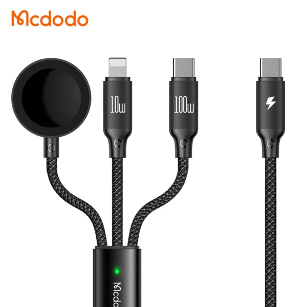 Mcdodo 3 in 1 100W 1.2M Cable Type-C to C + Lightning + iWatch Wireless Charging