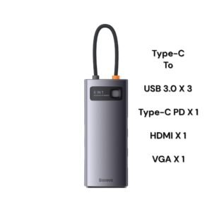 Baseus Star Joy Series 6-in-1 Type-C Hub Multifunctional Docking Station - Gray (Type-C to HDMI * 1 + USB3.0 * 3 + PD * 1 + VGA * 1)