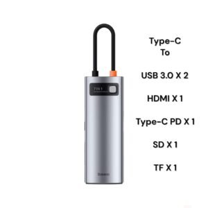 Baseus Star Joy Series 7-in-1 Type-C Multifunctional Docking Station - Gray (Type C to USB 3.0*2 / HDMI*1 / SD & TF card reader / Type C data Transfer*1 / Type C PD*1)