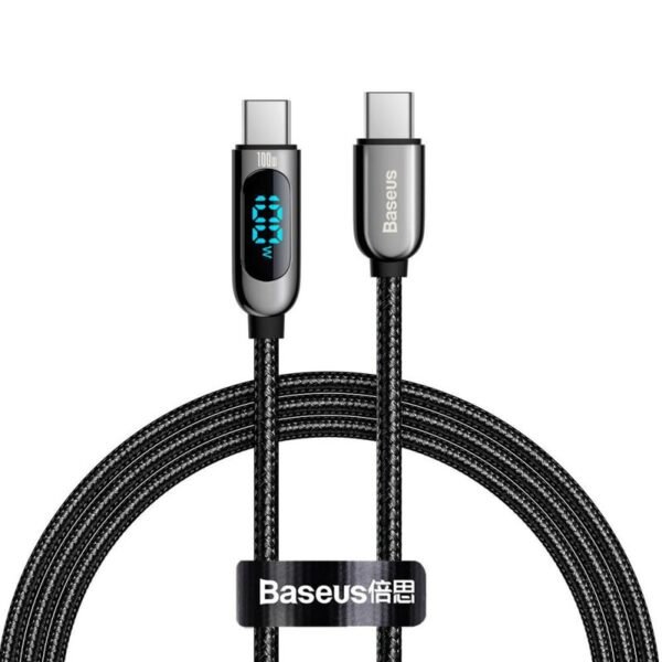 Baseus LED Display 100W 5A 1M Type-C to Type-C Fast Charging Data Cable - Black (CATSK-B01)