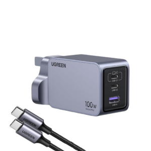 UGREEN Nexode Pro 100W GaN 3-Port Fast Charger UK (USB-A*1 + Type-C*2) With 100W 1.5m Type-C to Type-C Cable