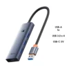 Baseus UltraJoy 4-Port HUB (USB-A to USB 3.0*4 + USB-C 5V) – Space Grey (B0005280B811-09)