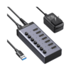 UGREEN 7 Port USB to USB 3.0 Hub with Separate Switch and  External Power 12V 2A - Space Gray