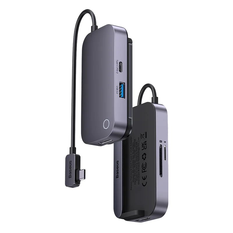 Baseus Multi-Port Hub featuring USB-C, HDMI, and SD card reader for photographers, videographers, and creatives