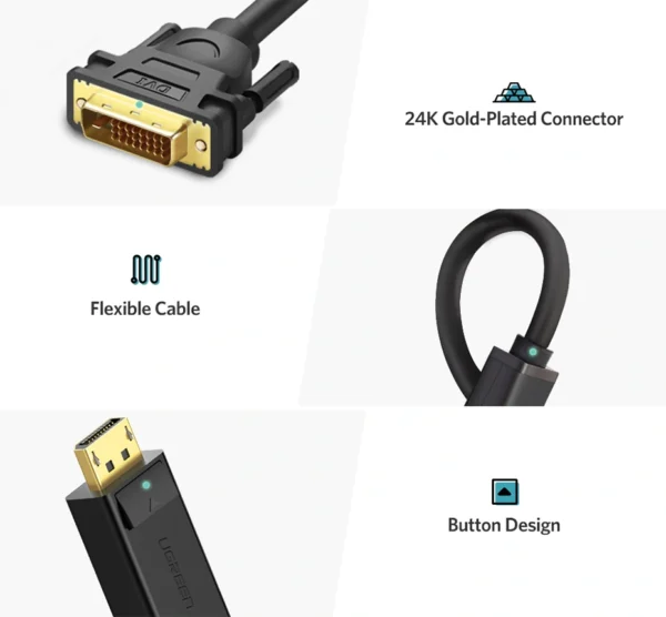 UGREEN DP Male to DVI Male 1080P@60Hz Cable - Image 5