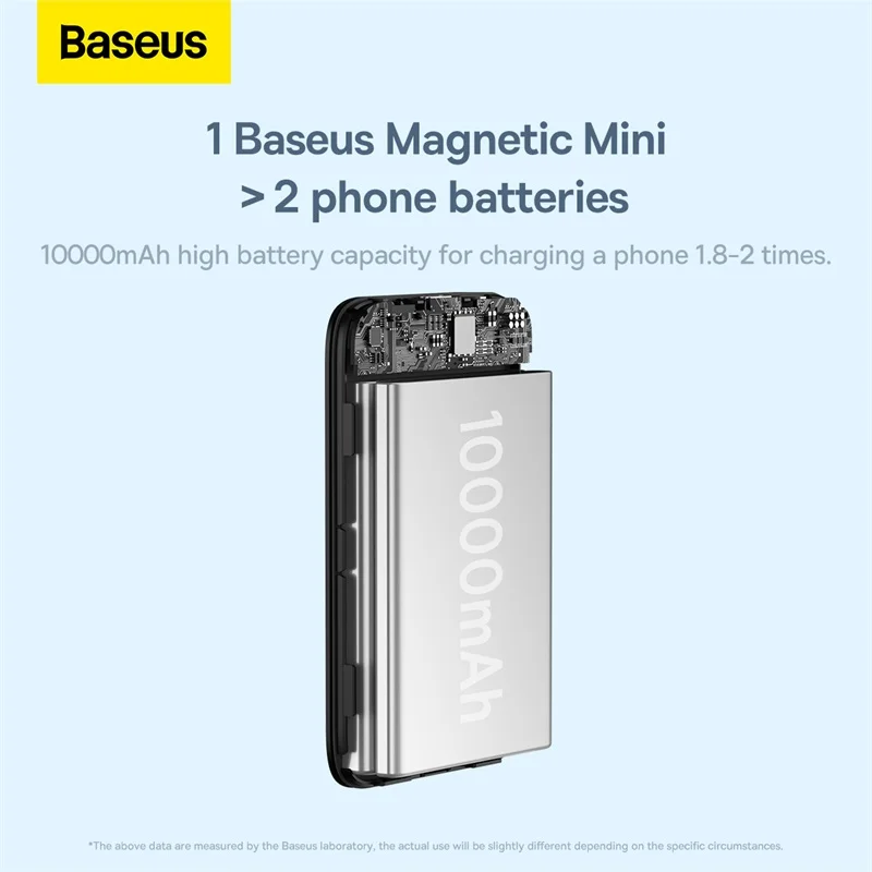 Portable Baseus 10 000 mAh Qi‑certified wireless charger and power ban