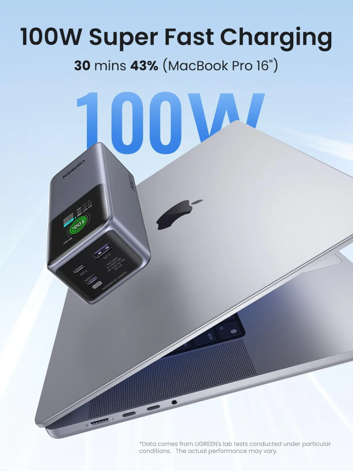 Front view of UGREEN 20000mAh 130W fast charging power bank