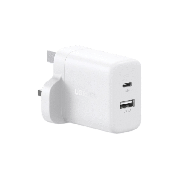 UGREEN 20W 2-Port Fast Charger UK Plug (USB-C + USB-A) - White (X227 - 45315)