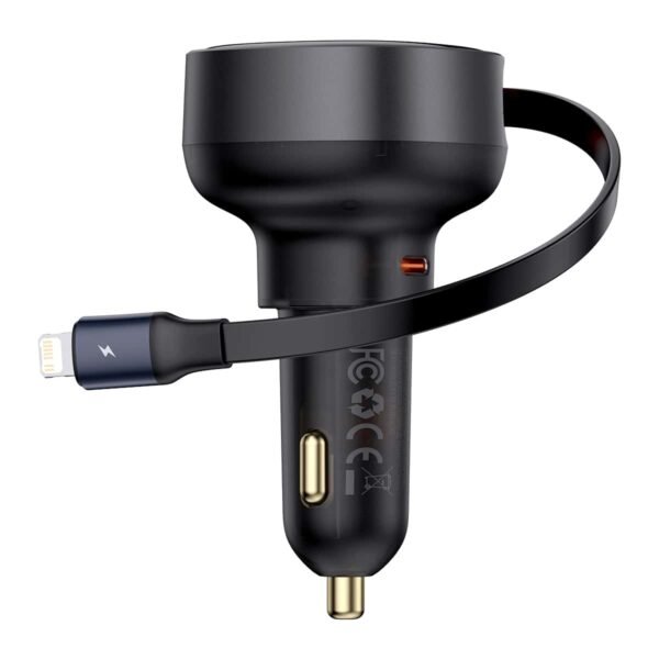 Baseus Enjoyment Pro 55W Type-C Port Car Charger + Retractable Lightning Cable - Cluster Black (C00057803111-00)