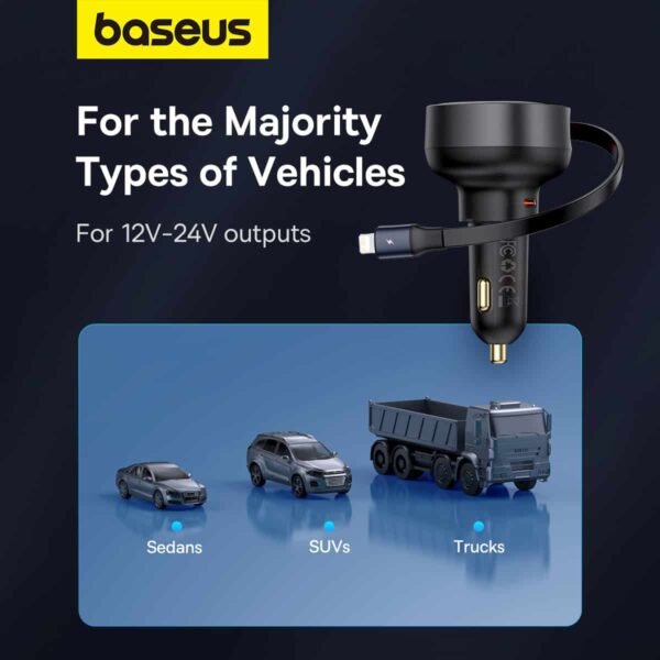Baseus Enjoyment Pro 55W Type-C Port Car Charger + Retractable Lightning Cable - Image 8
