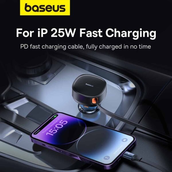 Baseus Enjoyment Pro 55W Type-C Port Car Charger + Retractable Lightning Cable - Image 10