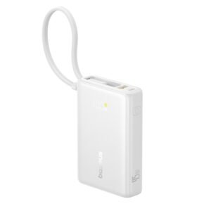 Baseus PicoGo 45W 10000mAh Digital Display Fast Charging Power Bank with Built-in USB-C Cable - Moon White (P10076803213-00)