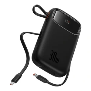 Baseus QPow 2 10000mAh 30W Digital Display Fast-Charging Power Bank with 2 Built-in Type-C Cables – Cluster Black (P10055008113-00)