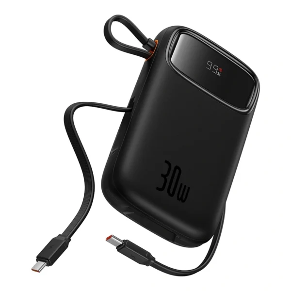 Baseus QPow 2 10000mAh 30W Digital Display Fast-Charging Power Bank with 2 Built-in Type-C Cables – Cluster Black (P10055008113-00)