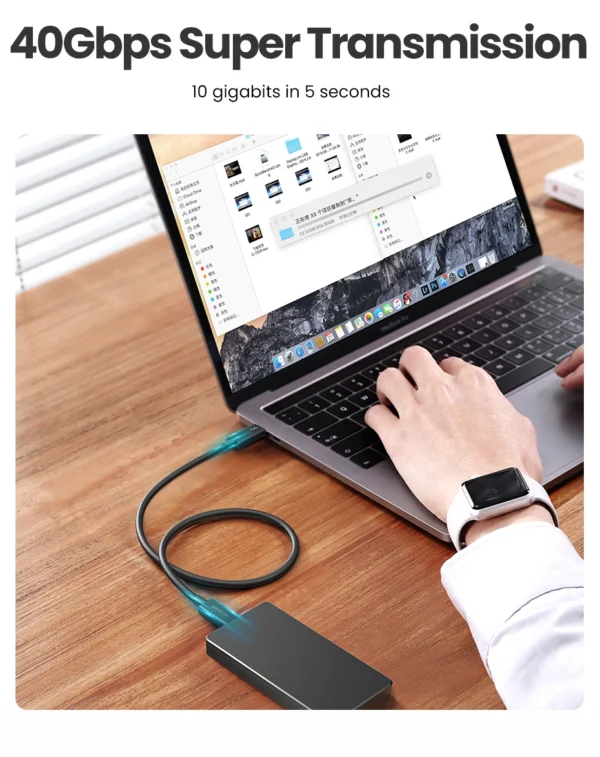 UGREEN Thunderbolt 4 0.8 Meter 8K Video, 40Gbps Data, 100W Type-C Cable - Image 5