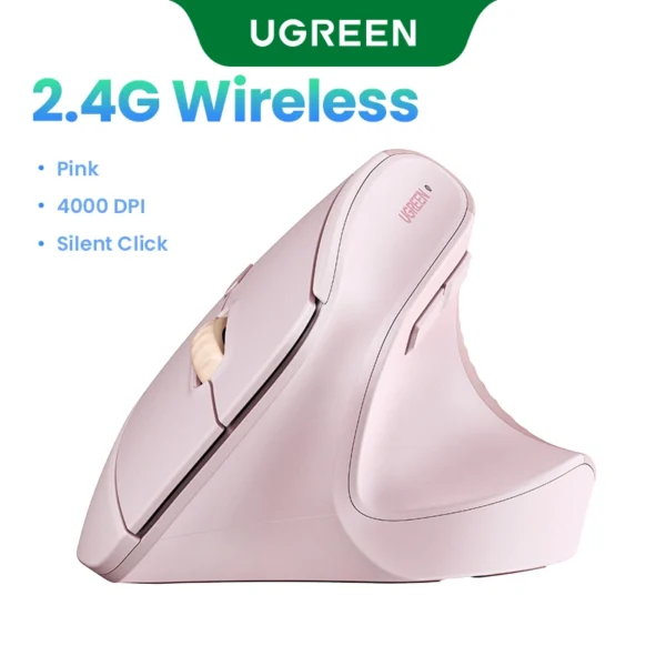 UGREEN 2.4GHz Wireless Vertical Mouse - Pink - Image 3