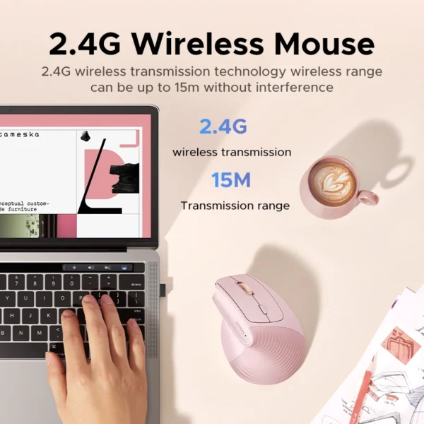 UGREEN 2.4GHz Wireless Vertical Mouse - Pink - Image 5