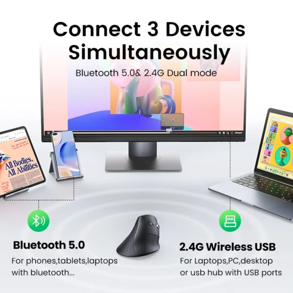 UGREEN Multi-Mode Bluetooth + Wireless Vertical Mouse - Image 8