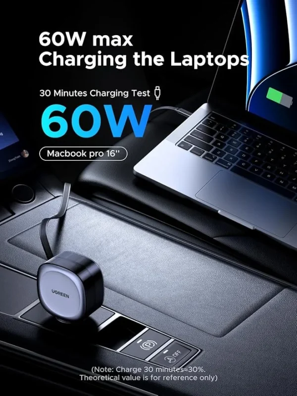 UGREEN 75W Dual Port Car Charger with Retractable Cable - Image 4