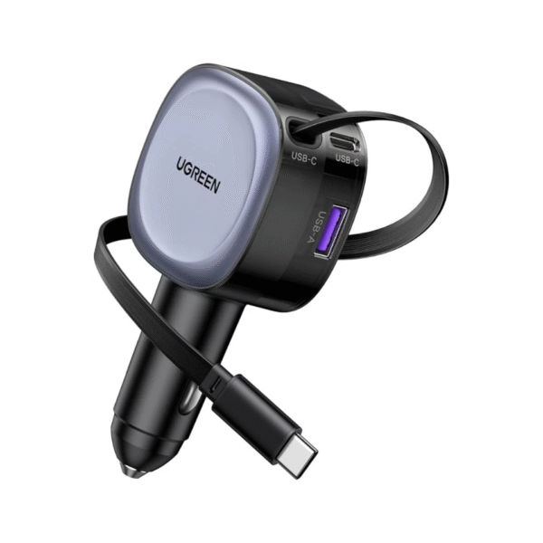 UGREEN 75W Car Charger with Retractable Cable (Type-C + USB) – EC601 – 55653