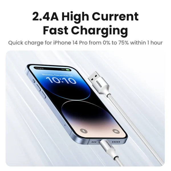 UGREEN USB to Lightning 1m Aluminum Case MFI Certified Braided Cable - Image 10
