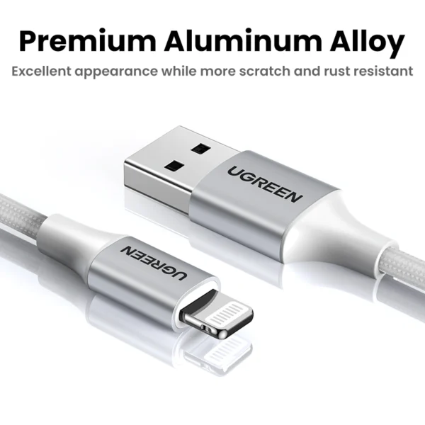 UGREEN USB to Lightning 1m Aluminum Case MFI Certified Braided Cable - Image 4