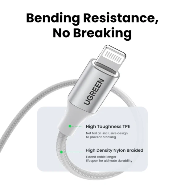 UGREEN USB to Lightning 1m Aluminum Case MFI Certified Braided Cable - Image 3