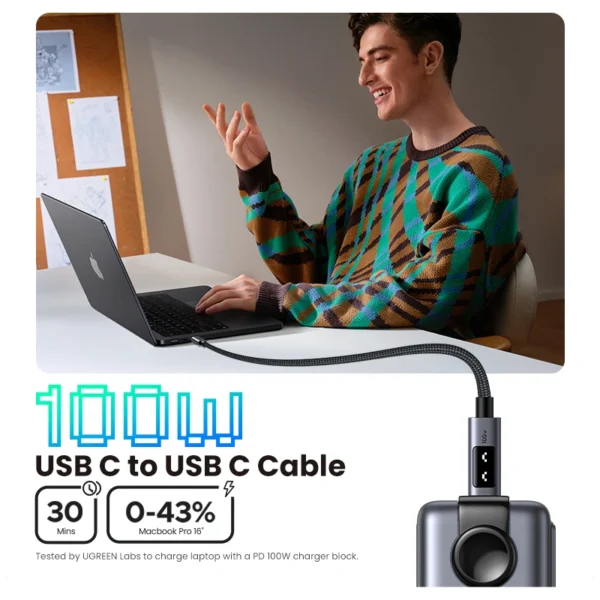 UGREEN UNO 100W 5A Max 2 Meter Type-C to Type-C Cable - Image 3