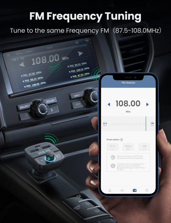 UGREEN Car Charger with Bluetooth Car Modulator - Image 5