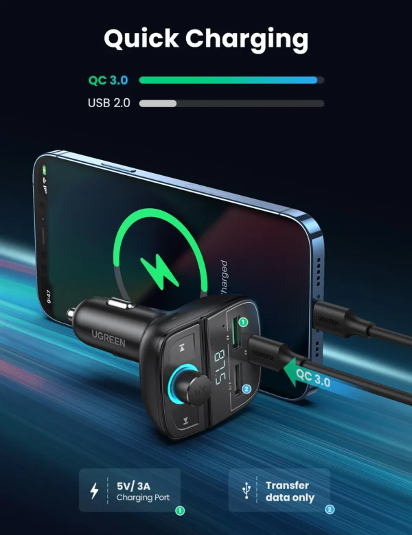 UGREEN Car Charger with Bluetooth Car Modulator - Image 7