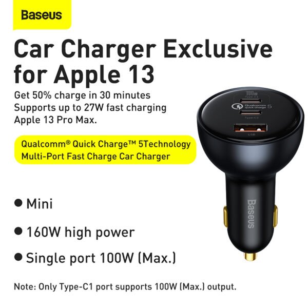 Baseus 160W Qualcomm® Quick Charge™ 5 Car Charger - Image 12