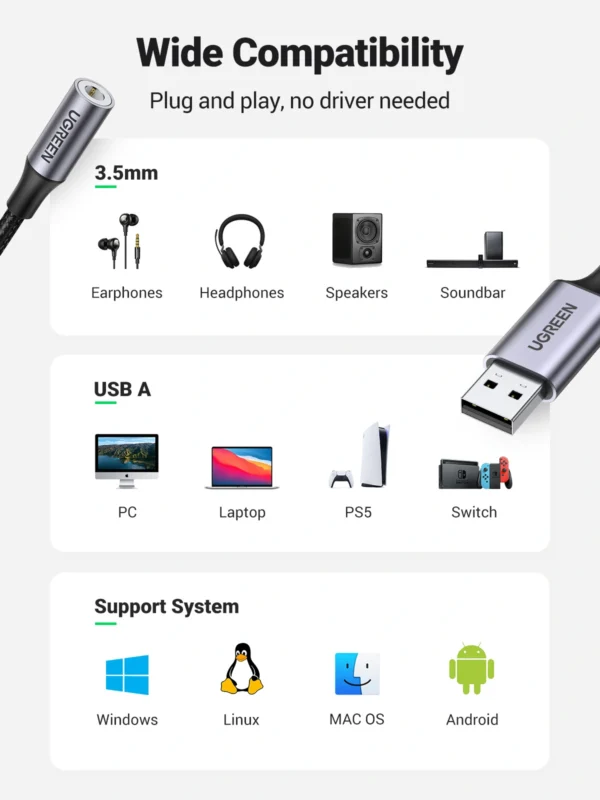 UGREEN USB 2.0 to 3.5mm Audio Adapter - Image 7