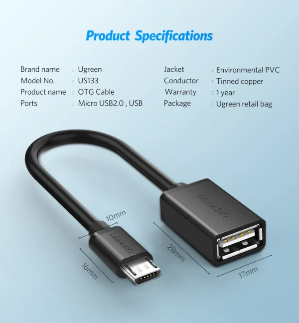UGREEN Micro USB Male to USB-A Female OTG Cable - Image 3