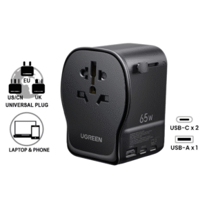 UGREEN 65W Universal Travel Adapter (1 Outlet / Type-C * 2 / USB * 1) – S550 – 55001 – 