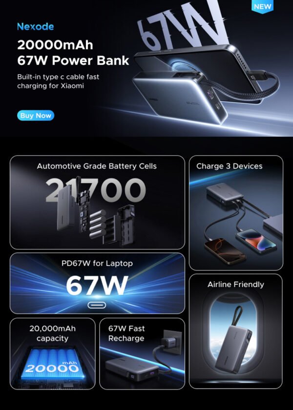 UGREEN Nexode 67W 20000mAh Fast Charging Power Bank - Image 5