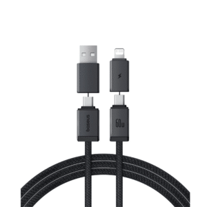 Baseus Versatile 1 Meter 60W Two-for-Two Fast Charging Cable with USB-A + Type-C to Type-C + Lightning Converter – Cosmic Black (P10383000121-01)