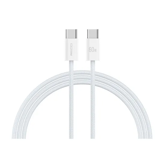 Recci Nature 60W PD 1.2M Type-C to Type-C Braided Cable - White - RS13CC