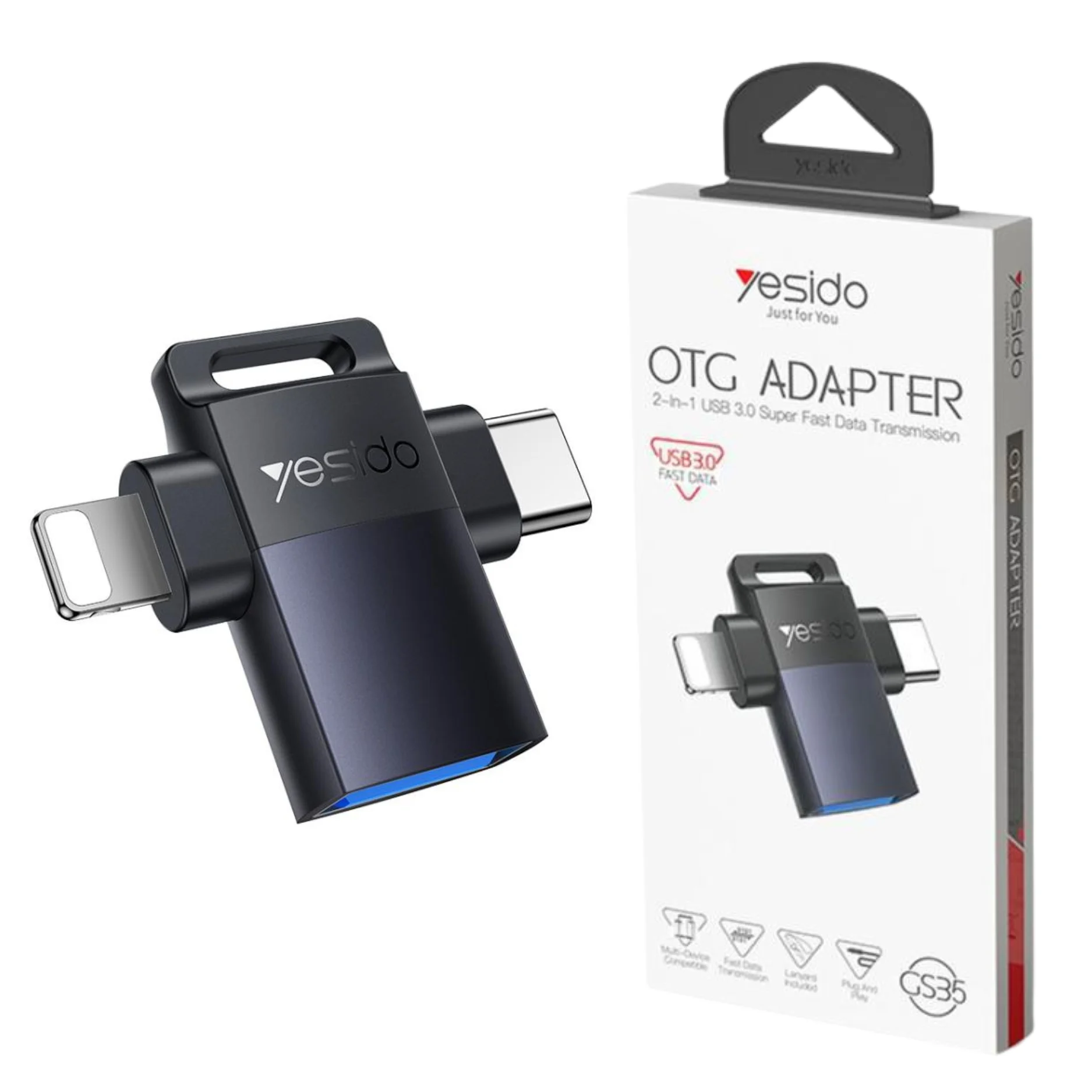 Yesido GS35 2-in-1 USB 3.0 to C + L OTG Adapter - Image 10