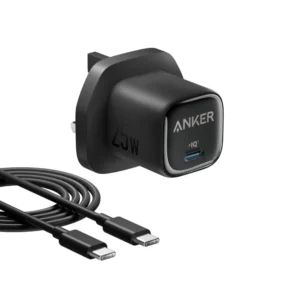 Anker 25W USB-C Compact Charger (UK Pin) with USB-C to USB-C Cable - Black