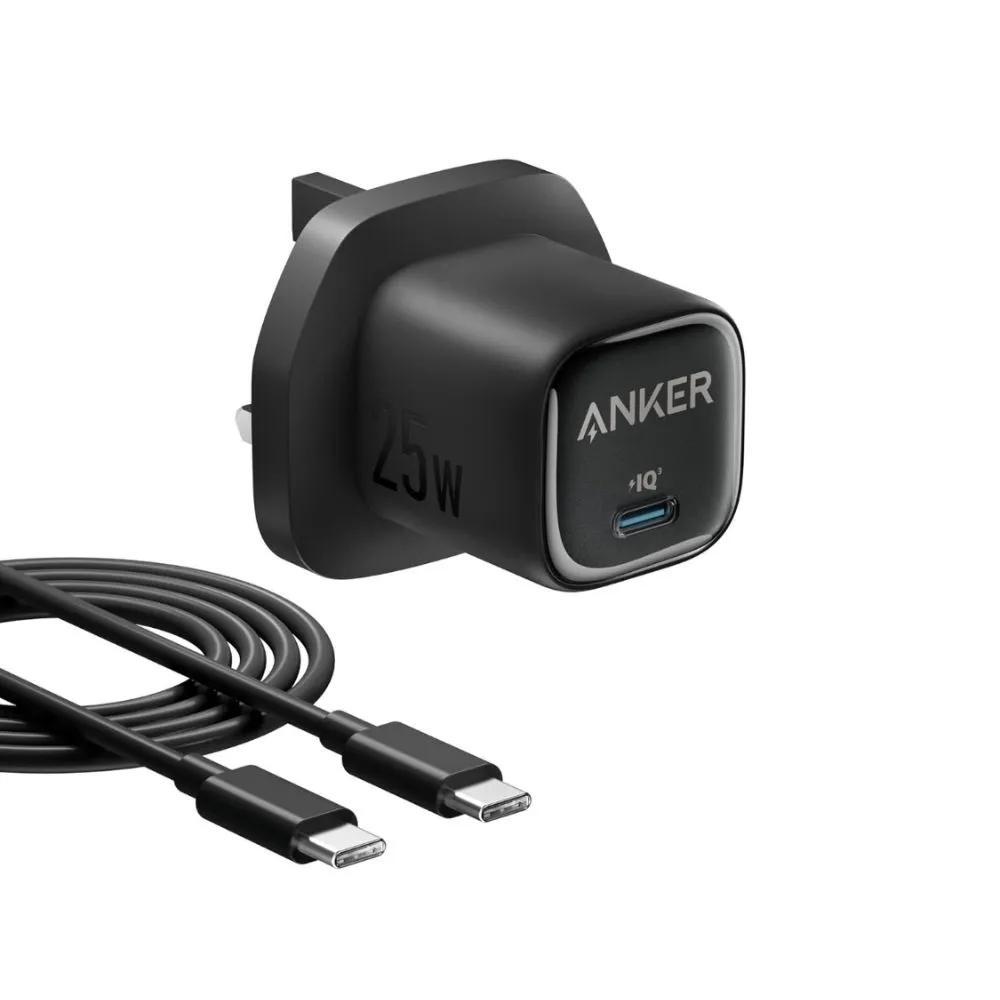 Anker 25W USB-C Compact Charger (UK Pin) with USB-C to USB-C Cable - Black