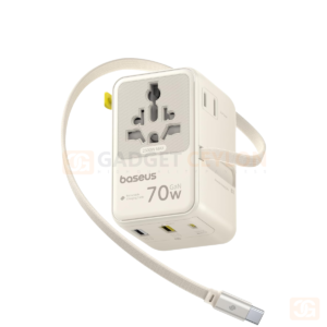 Baseus EnerCore 70W 6-in-1 Universal Travel Adapter – with Retractable Cable – Off White – CG11 – E0307E00