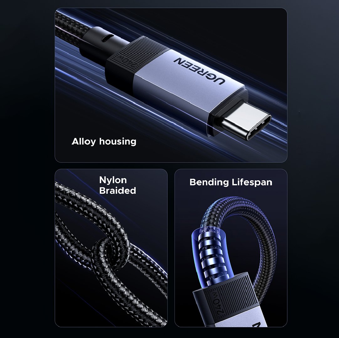 UGREEN 8K@60Hz 240W 1 Meter Type-C to Type-C Gen 3 Cable - Image 5