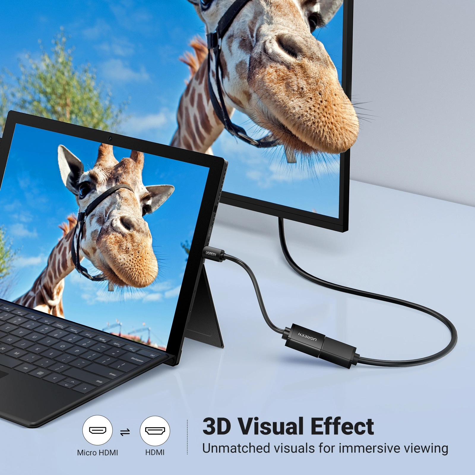 UGREEN Micro HDMI Male to HDMI Female Adapter 22cm - Image 4