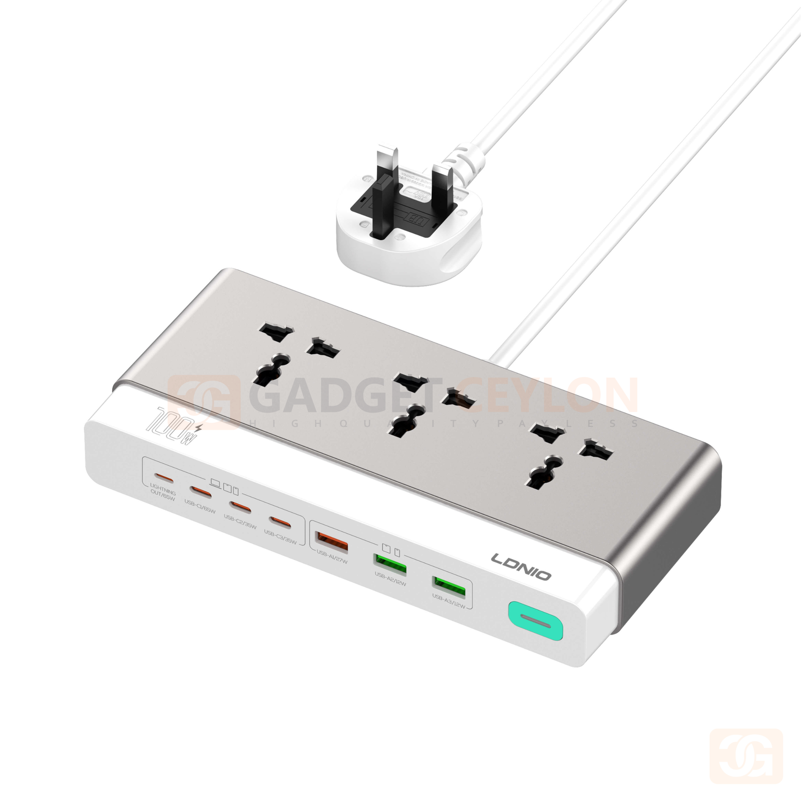 LDNIO SC3 100W GaN 10-in-1 Desktop Charging Station (3 AC + 3 USB-C + 3 USB-A + 1 Lightning)