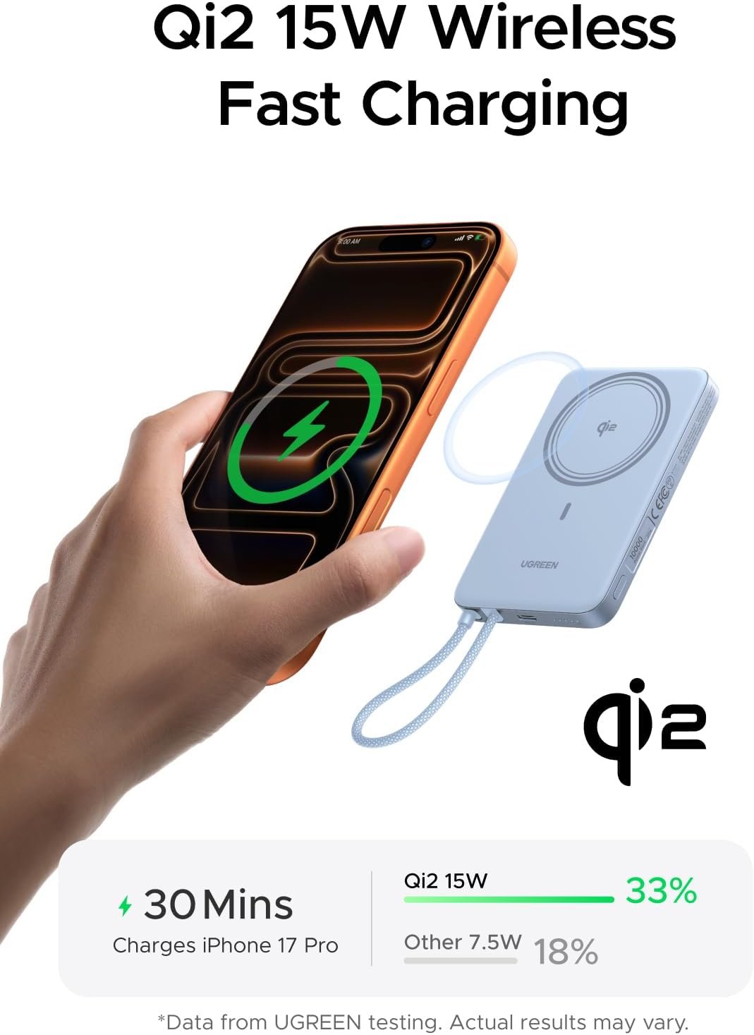 UGREEN Qi2 MagFlow Air 10000mAh 15W Magnetic Power Bank - Blue - Image 8