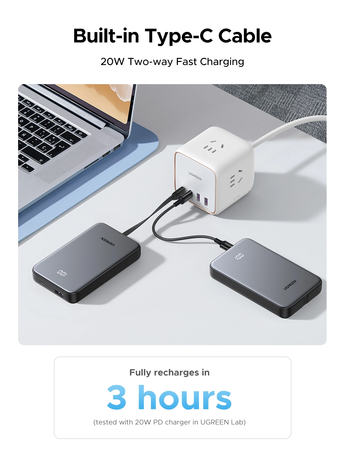 UGREEN 10000mAh 20W Power Bank with Built-in Cable - Image 8