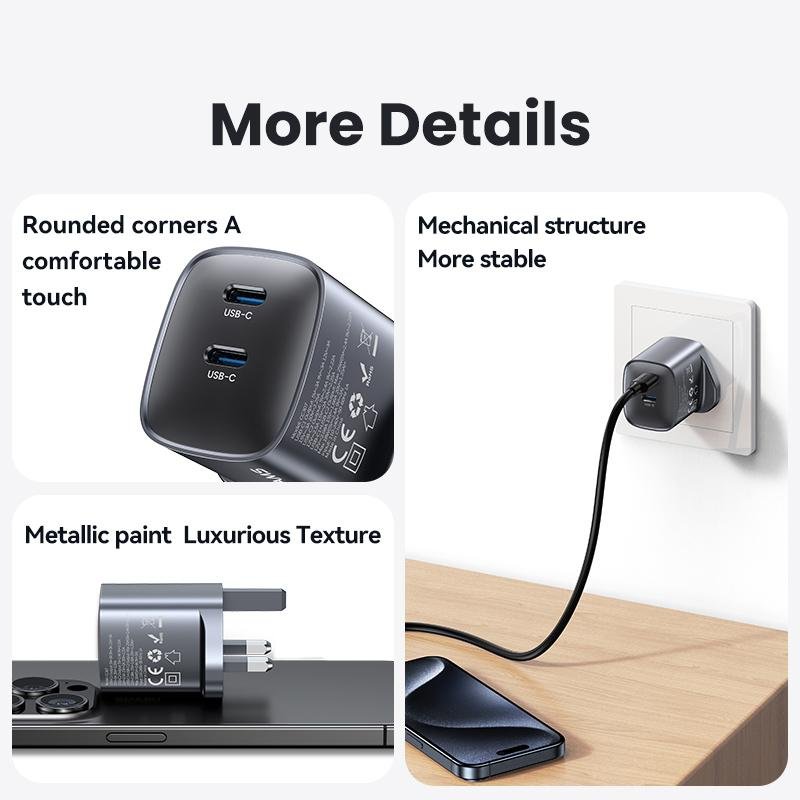 USAMS CC307 T66 45W GaN Fast Charger With Dual C Port (UK) - Image 11