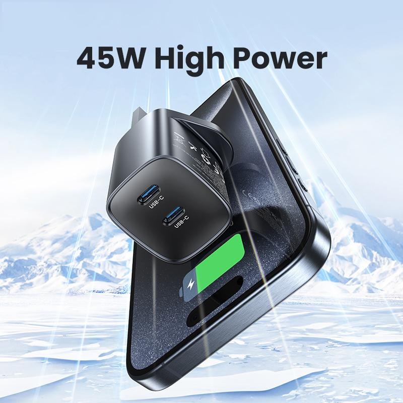 USAMS CC307 T66 45W GaN Fast Charger With Dual C Port (UK) - Image 5
